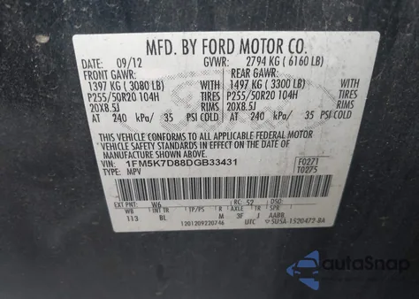 2013 Ford Explorer Xlt z USA, uszkodzony, nr VIN 1FM5K7D88DGB33431